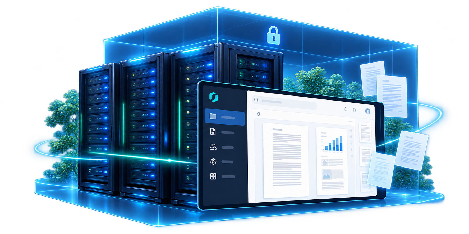 ScanMio document workspace on an organization’s own servers (illustration)