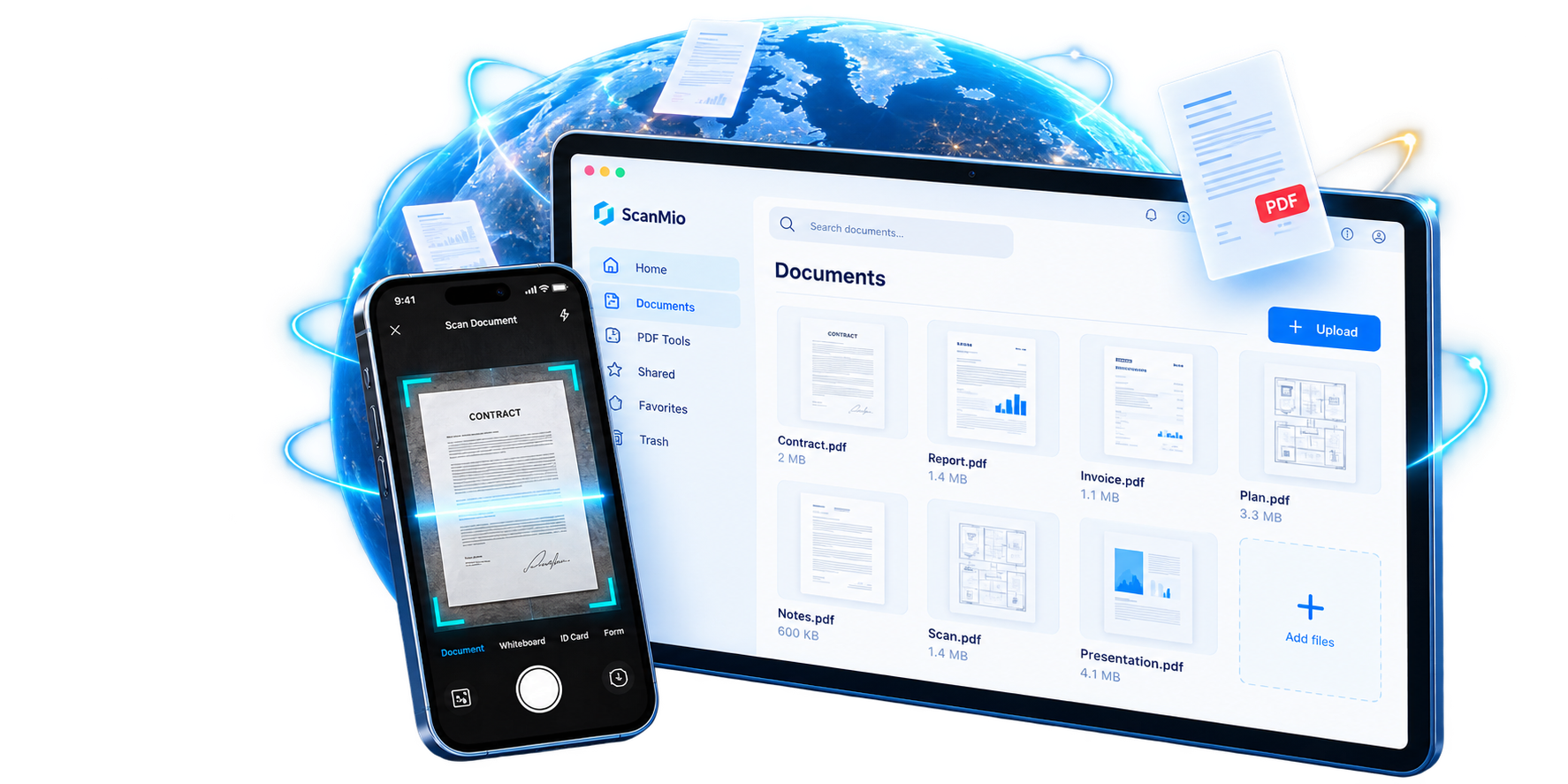ScanMio mobile scanner and a browser document workspace